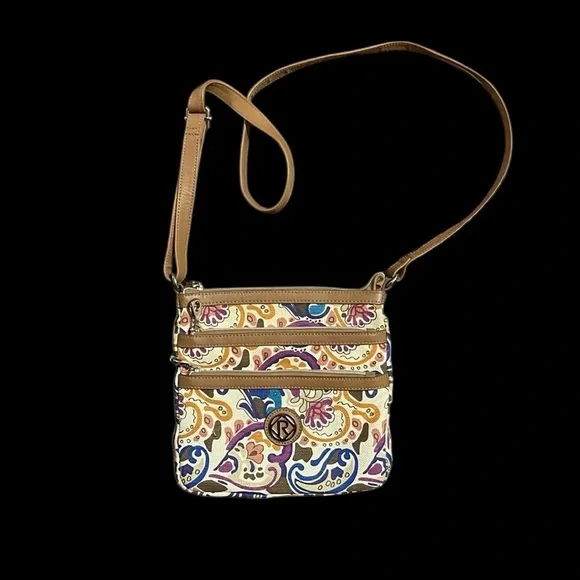 Relic Triple Zip Paisley Print Crossbody Bag with Brown Accents - Picture 2 of 12